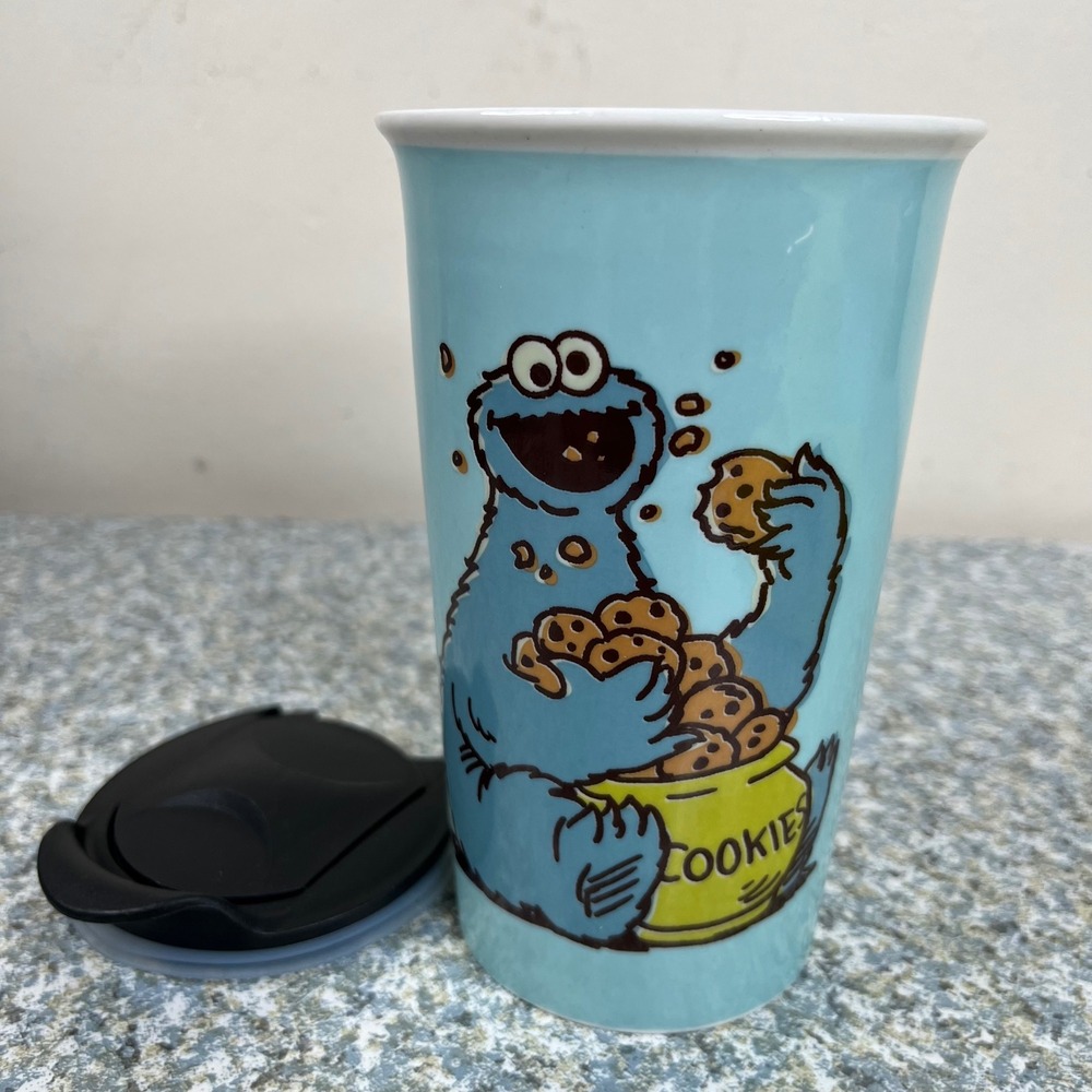 Sesame Street Cookie Monster Travel Mug Sesame Place Blue Ceramic Tumbler Lid
